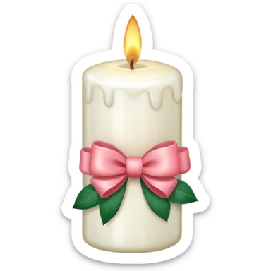 white candle with a rose bow sticker