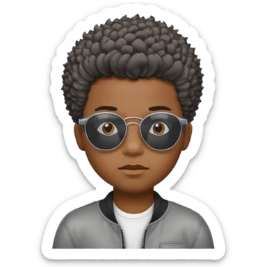 Un garçon,de couleur noir avec des lunettes de soleil grise,il a des cheveux crépus et au dessus de sa tete il est écrit BOUSS  sticker