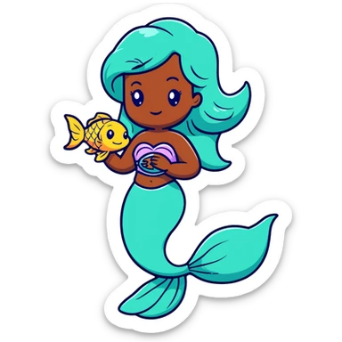 full body black mermaid with dark skin and fish tail sticker