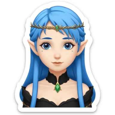 woman elves with blue hair black dress  sticker