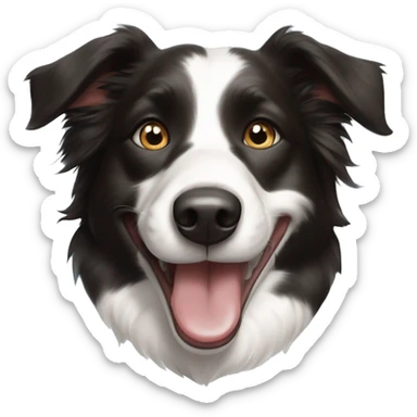 Black and white spotted border collie smiling with tongue out, one blue eye one hazel brown eye sticker
