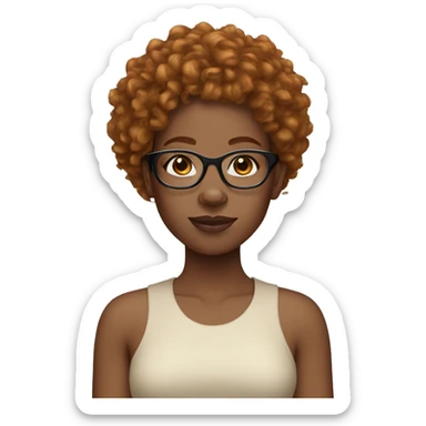 Black girl with clear glasses ginger curly hair with bangs sticker