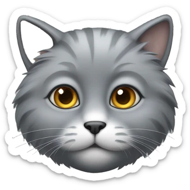 Fluffy grey cat with grey nose and a white spot on the chin sticker