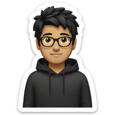 hispanic boy wearing glasses in a black hoodies with straight black hair with brown eye sticker