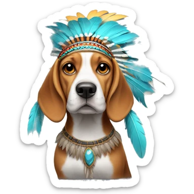 Beagle with feathered Indian headdress  sticker