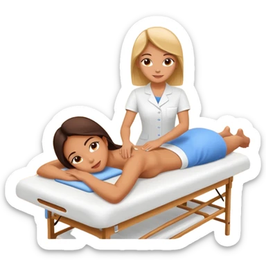 A cute emoji-style illustration of a girl lying on a massage table during a relaxing massage session,  sticker