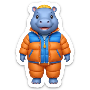 a full body of cute hippo with puffer clothes sticker