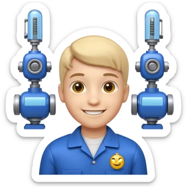 A 3D emoji with a Pixar style that the depicts a person who is learning to become a mechatronic as his highchool extended profile. He is a young boy in a highschool age. sticker