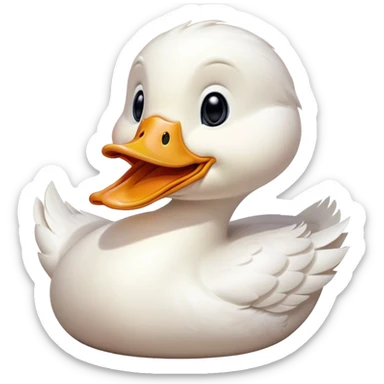 Cinematic Cute Yawning White Duck Portrait Emoji, Head tilted slightly with a dramatic, wide-open yawn, showcasing a soft, downy white plumage with gently drooping wings, round eyes barely open in drowsy contentment, Simplified yet irresistibly adorable features, highly detailed, glowing with a soft, cozy glow, high shine, relaxed yet expressive, stylized with a touch of whimsy, bright and endearing, soft glowing outline, capturing the essence of a sleepy yet affectionate duck, so drowsy it feels like it could float out of the screen and curl up for a nap! sticker