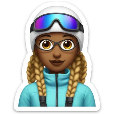 Cool girl with braids and a ski helmet and ski goggles  sticker