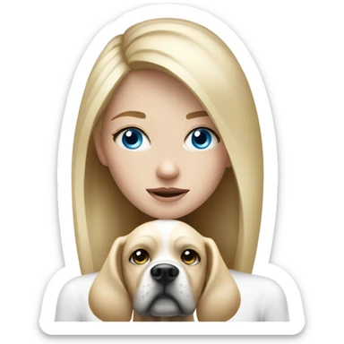 Blonde hair blue eyed girl with black and white face dog   sticker