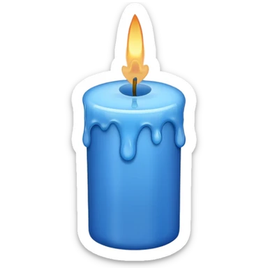 A blue candle at 45 degree angle, wax dripping down sticker