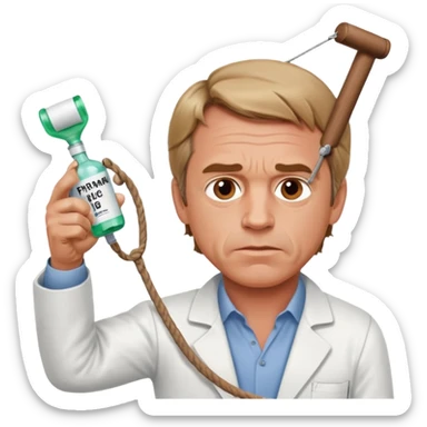 RFK Jr emoji with a slingshot aiming at a cartoonish medicine bottle labeled 'Big Pharma' sticker