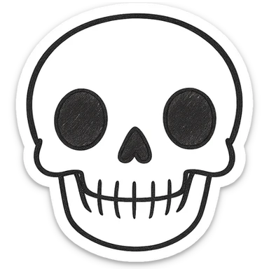 Make the skeleton head look more realistic using only black lines, no color, no shading. Keep it friendly and not scary, front view. sticker