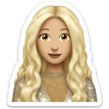 CHER in her long glittery hair outfit with blonde hair sticker