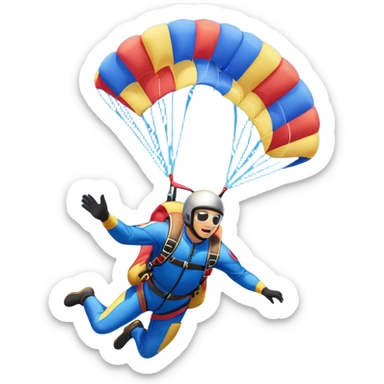 A skydiver free-falling through the clear sky, with a brightly colored parachute just about to open. The scene captures the thrill of the sport, with the vast expanse of the sky and distant ground below, emphasizing the excitement and adrenaline of parachuting sticker