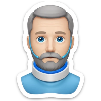 Older man with a full beard, a medical neck brace, and blue eyes. sticker