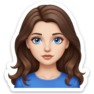 white girl with really long slightly wavy brunette hair and brown highlights with blue eyes wearing makeup  sticker