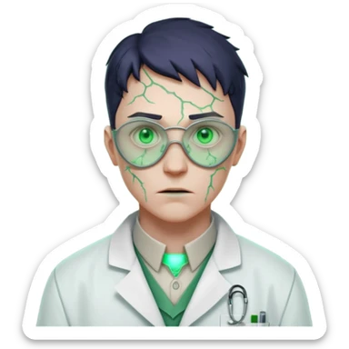 laboratory mutant portrait, head and shoulders only, glowing green veins, torn lab coat collar, mutated eyes, sci-fi experiment vibe, 3D cartoon, mobile game icon style, clean background, no text, no watermark

 sticker