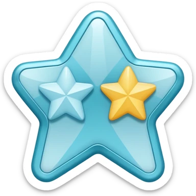 Create a simple, modern verification badge icon. The badge should have a soft, rounded star-like shape with two halves—one light cyan and one light blue—split vertically. In the center, include a bold white checkmark. sticker