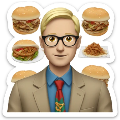 White Man with eyeglasses wearing gucci outfit eating doner sticker