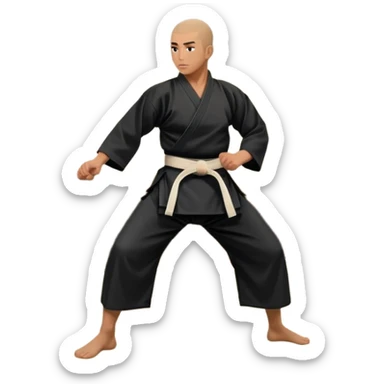 An icon depicting a martial artist in a black gi performing an Aikido technique in a dojo. The background showcases wooden floors, traditional dojo decor, and soft lighting that creates a peaceful yet focused atmosphere. The Aikido practitioner demonstrates fluid movement and precision.  sticker