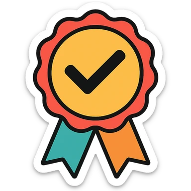 vector icon of a guarantee seal with gold and colorful elements, elegant and minimalist flat design, isolated on white background, award badge style, 2D flat vector, trending icon look, soft shadows, no text, perfect for commercial use, icon style, variation 1 sticker