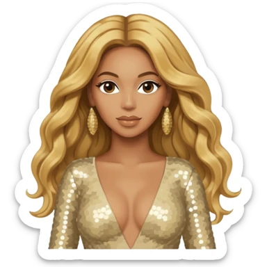 Beyonce Silhouette with long golden blonde hair, ivory sequin outfit  sticker