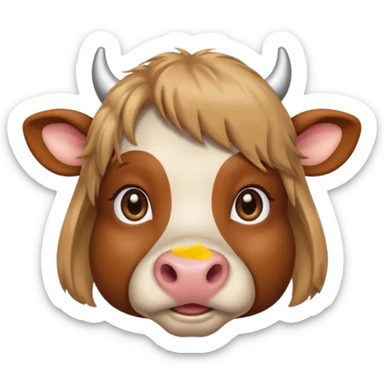 Make a cute brown cow with a light brown wig and brown eyes sticker