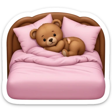 Brown Teddy bear sleeping in light pink bed sticker