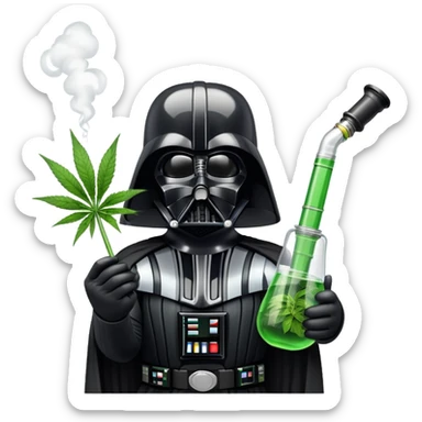 darth vader with a weed bong attached to his mask sticker