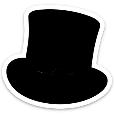 A minimalist black top hat slightly tilted, with a ribbon bow in #C5343C color on the brim. Solid fill, soft shading to give depth, elegant and slightly stylized. Flat modern design with a touch of sophistication. sticker