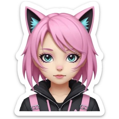Edgy Kawaii Cute Cool Pastel Cartoon Beautiful Elegant Pretty Anime Punk Techwear Gothic Catgirl sticker