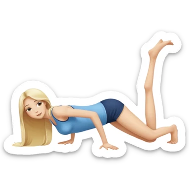 view from the behind, fair skinned naked woman, thin, long blond hair, on all fours, hips high up, shoulder lying flat on the floor sticker