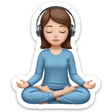White girl, brown hair meditating with headphones on sticker