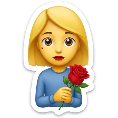una emoji triste che porge una rosa di fronte sticker