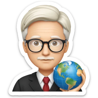 professor with glasses and academic attire rotating a world globe sticker