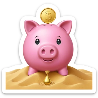 A minimalist emoji-style icon: A stylized piggy bank with a coin dropping into it, next to an hourglass. The hourglass symbolizes time and long-term savings for retirement. Simple shapes, flat bright colors, emoji-like design. sticker