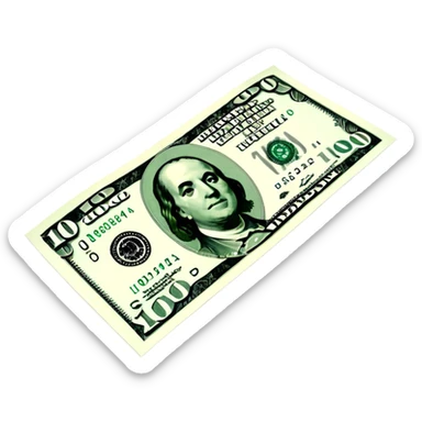 3D realistic US 100 dollar bill sticker, slight perspective, centered, clean cutout, transparent background, no text, no watermark sticker