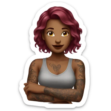 Beautiful tattooed  burgundy long haired woman blushing in love sticker