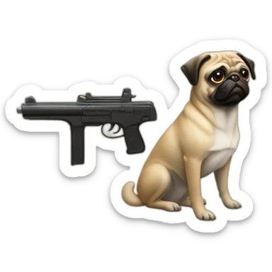 dog-pug-with-gun-and-girl-with-gun-together sticker