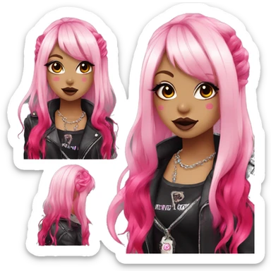 hime gyaru girl, hot pink and red split-dyed hair, dark makeup, punk clothes sticker