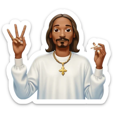 Virgin Mary style Snoop Dogg portrait holding a blunt in left and right hand with cloud and heavenly background  sticker