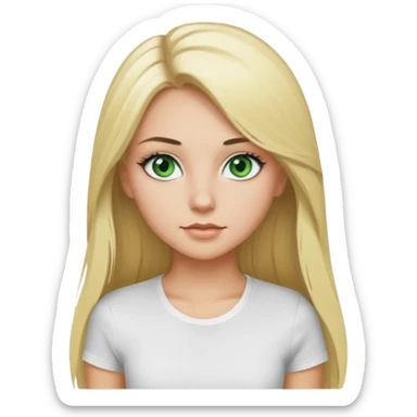 Un fille blonde au yeux vert je veut du mascara sur mais sil je veux un t-shirt blanc moulant et je veux un pantalon noir et les cheveux longs  sticker