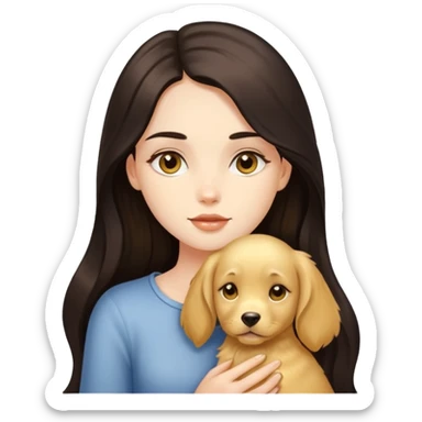 beautiful girl with long dark hair and her golden puppy sticker