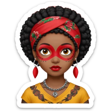 black afro hair with red head bandana and lots of face tattoo black skin girl sticker