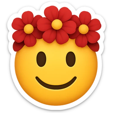 yellow face with red flower crown emoji, digital illustration, remove background sticker