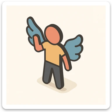 silhouette of a person with wings, symbolizing inner freedom and overcoming limitations, 2D isometric style, simple shape, clear shadows and highlights sticker