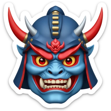 blue oni with samurai helmet face sticker