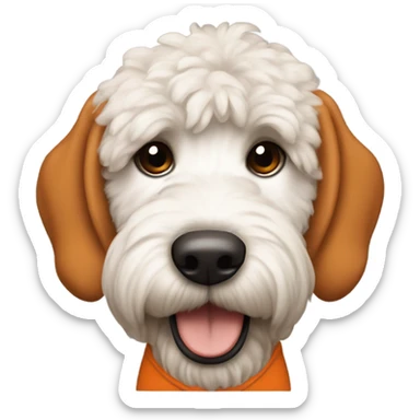 White Goldendoodle as a Cleveland Brown Football player sticker